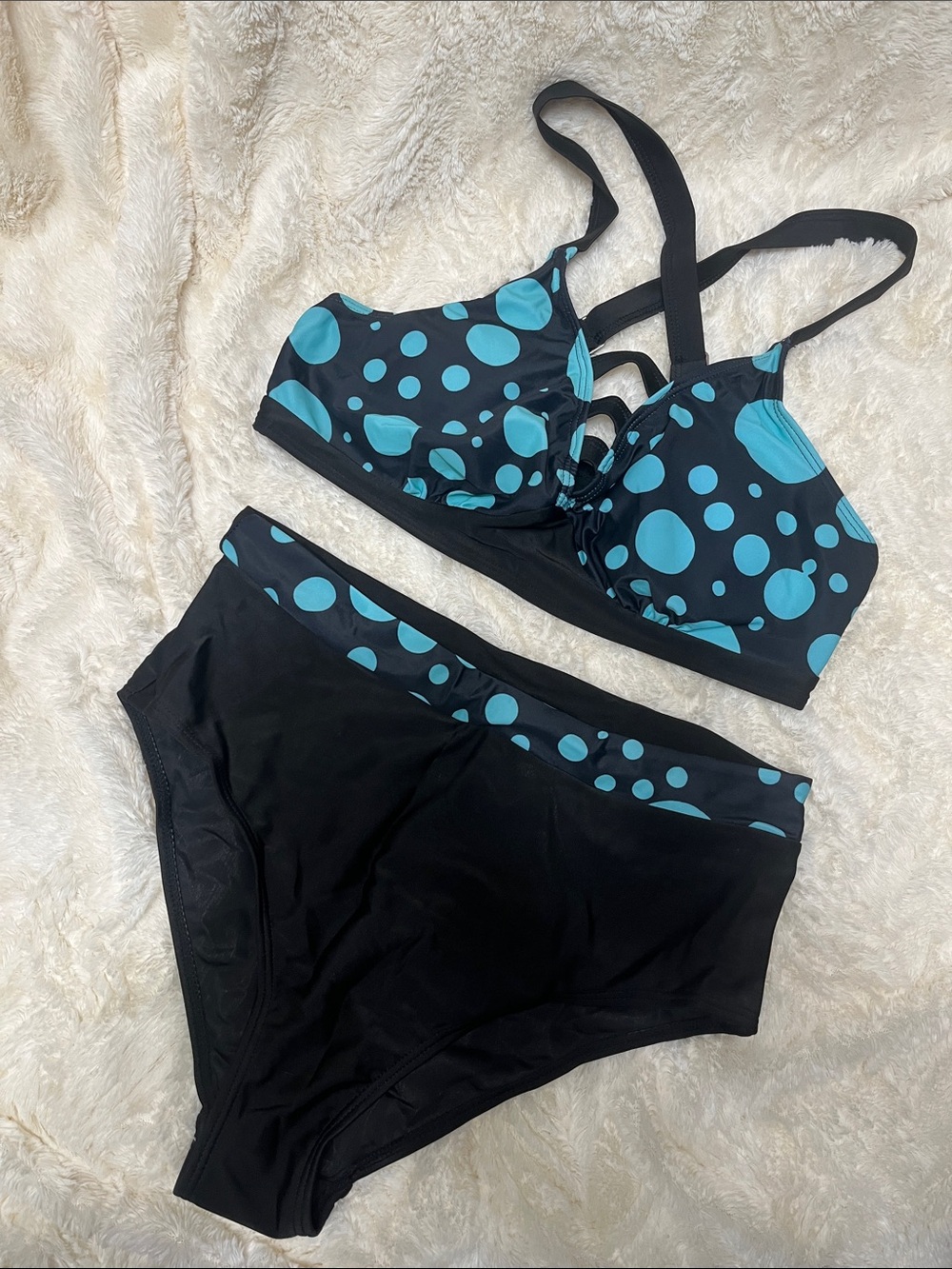Black & Teal Polka Dot Two-Piece Swim Set - Women Swim